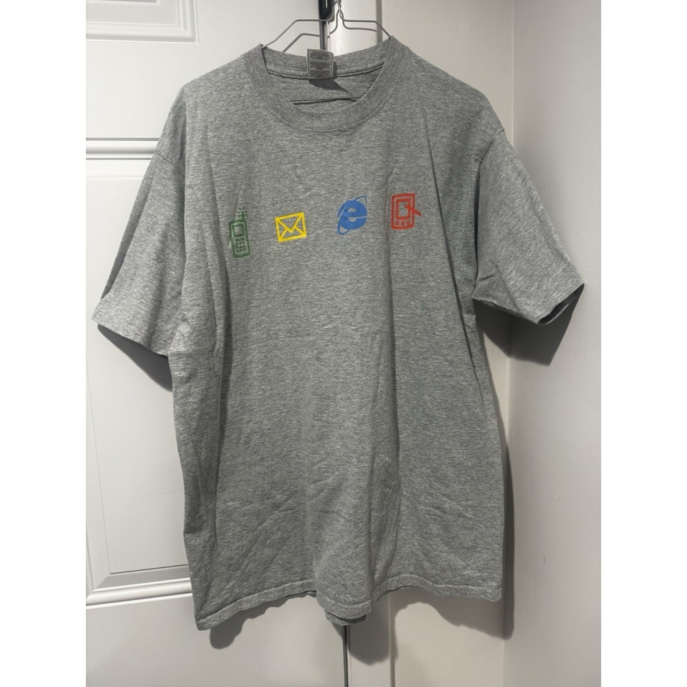 Vintage Microsoft Windows Powered Gray Shirt Men's XL PDA Handheld Promo Ad Logo